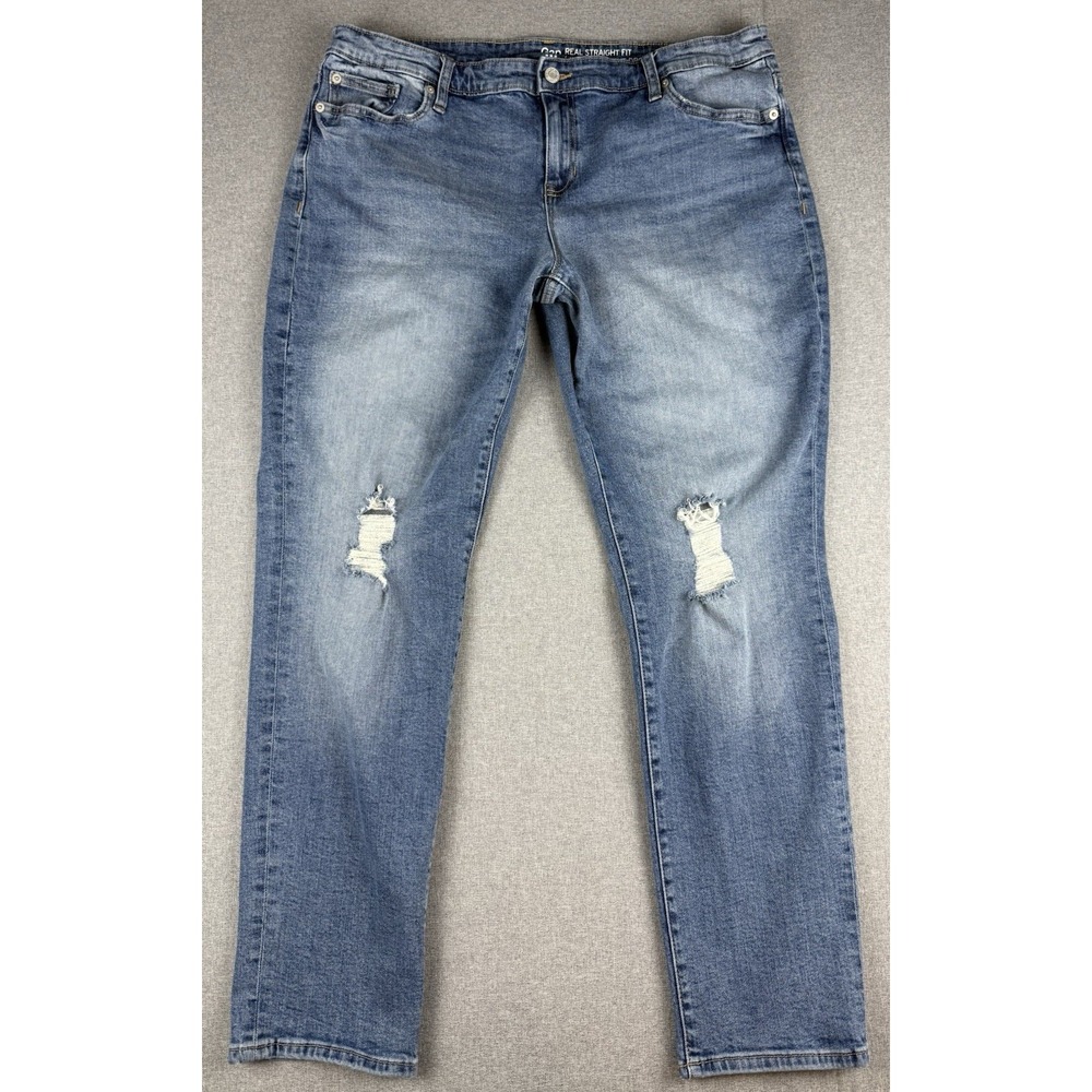 Gap Real Straight Fit Jeans Women's 16R Distressed Light Wash Stretch Denim